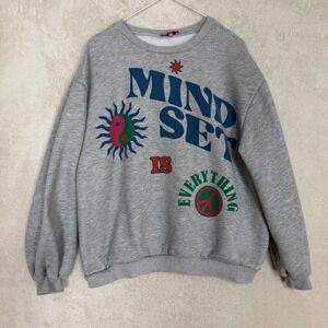 Edikted Mindset Is Everything Graphic Sweatshirt Gray Oversized Crewneck M Y2K